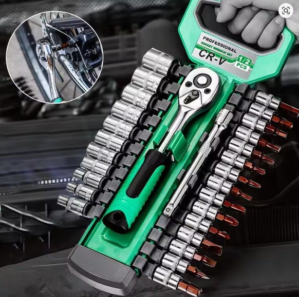 1/4 inch Ratchet Socket Wrench Set, Mechanic Tool Kit and Sockets Set with Quick Release Reversible Ratchet Handle and Extension