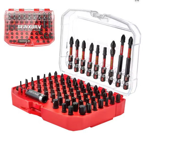 Geinxurn 83PCS Magnetic S2 Steel Driver Bit Set with Red Storage Case